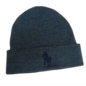 Polo Ralph Lauren 100% Merino Wool Charcoal Gray Knit Beanie Unisex OSFA
